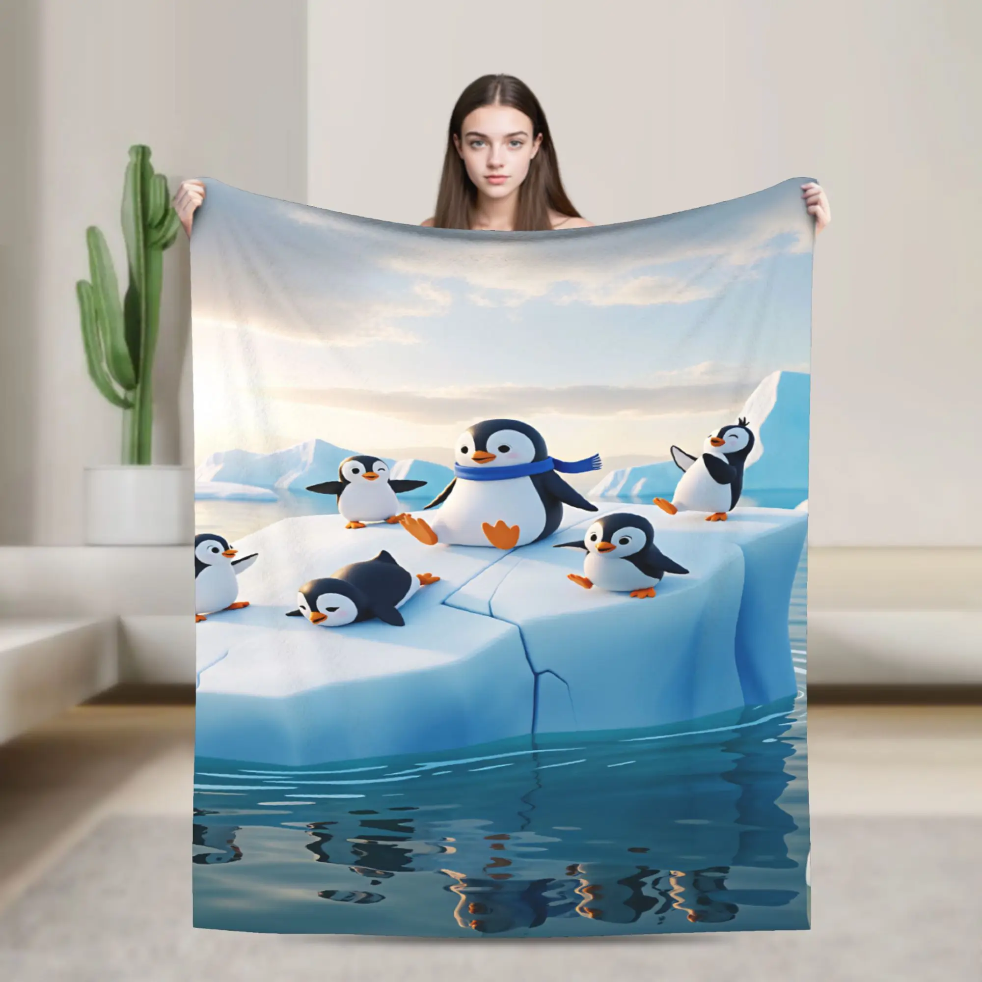 Cute Penguin Blanket Spring  Cozy Throw Blanket For Girls Living Room Flannel Bedspread Bed Cover