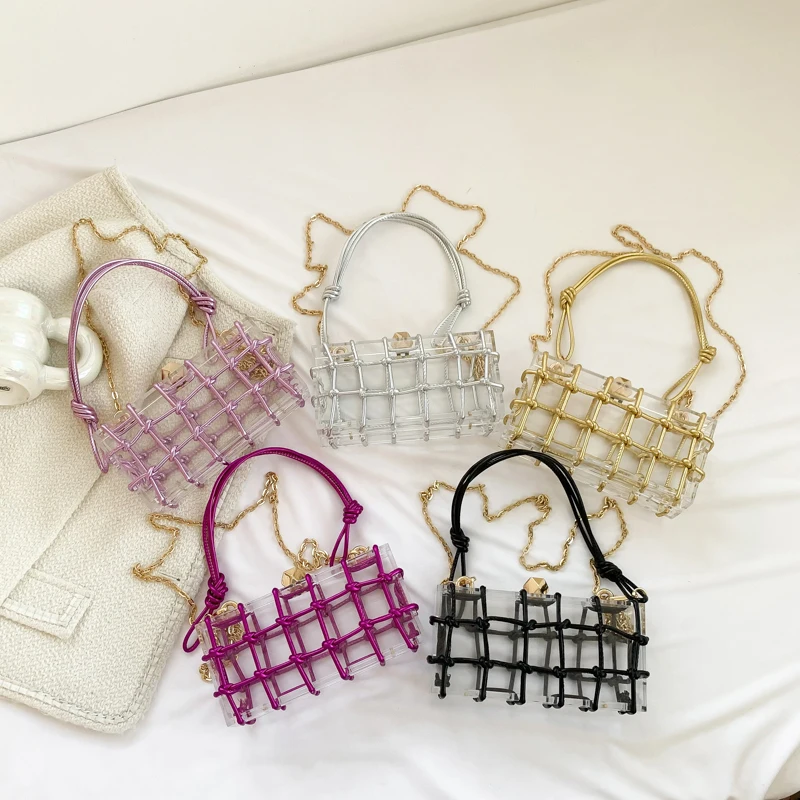 Luxury Designer Handbags 2023 Y2K Women Silver Gold Tote Bag Ladies Transparent Acrylic Box Underarm Shoulder Crosssbody Bag