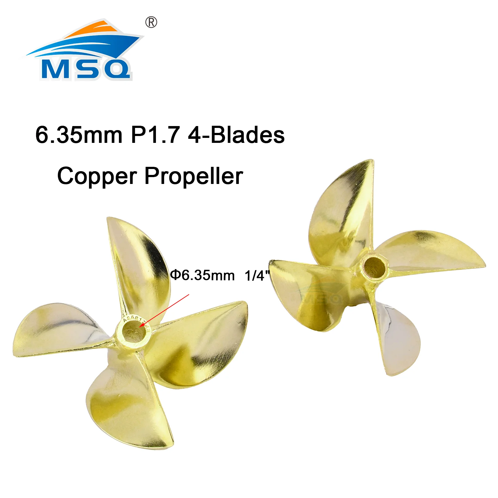 

RC Boat 4 Blades Copper Propeller Left/Right 6717 Diameter 67mm Screw For 6.35mm 1/4" RC Boat Shaft