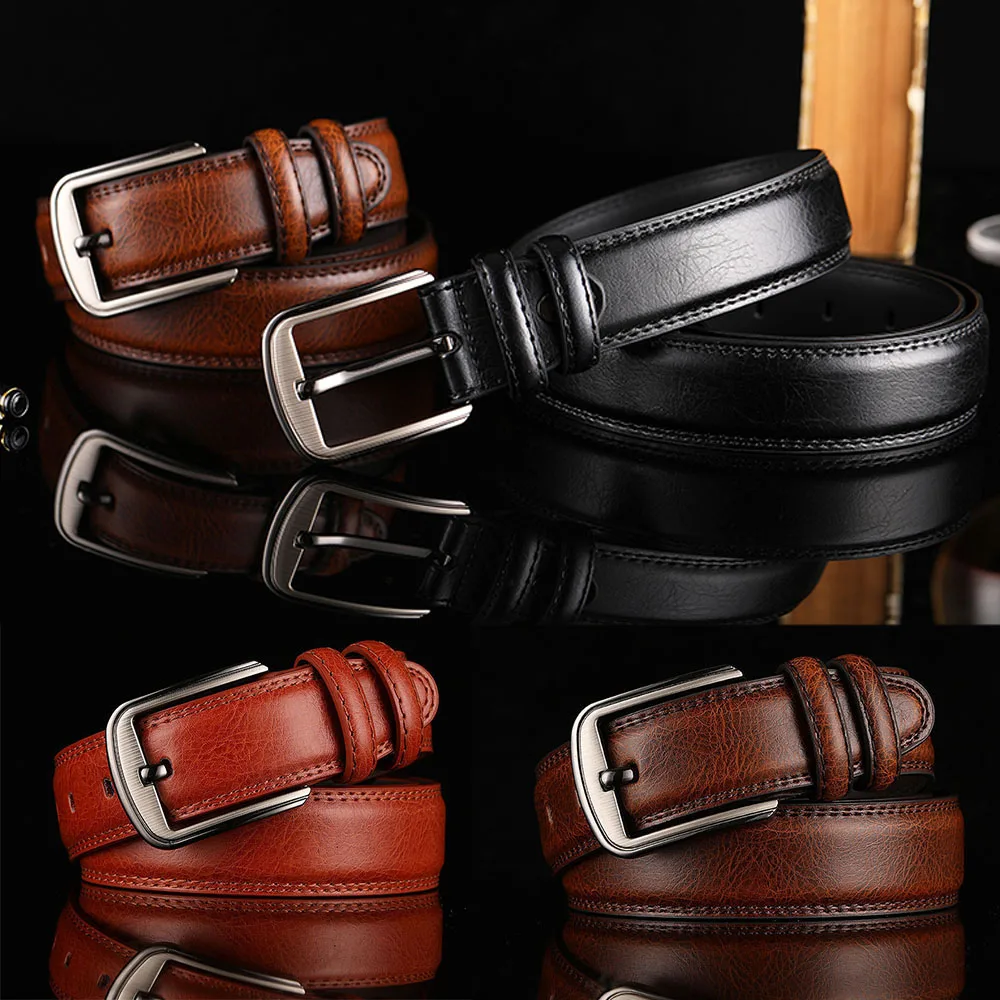 

Adjustable Pin Buckle Belt Male Jeans Business Casual Waistband Metal Pin Buckle Classic Luxury Men Genuine Leather Waist Belt