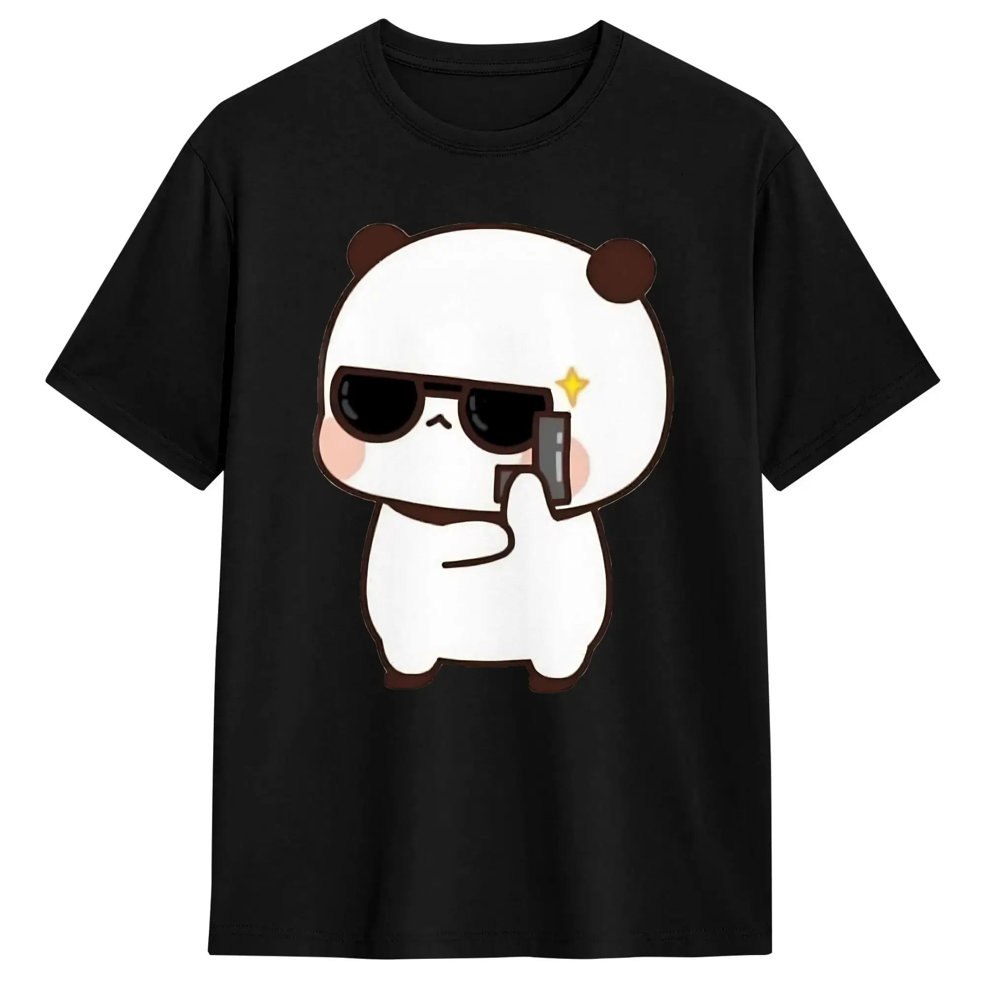 Bubu Is So Cool Cute Bear and Panda Couple Peach and Goma T Shirt for Men Cotton T-Shirts Tees Short Sleeve Clothing