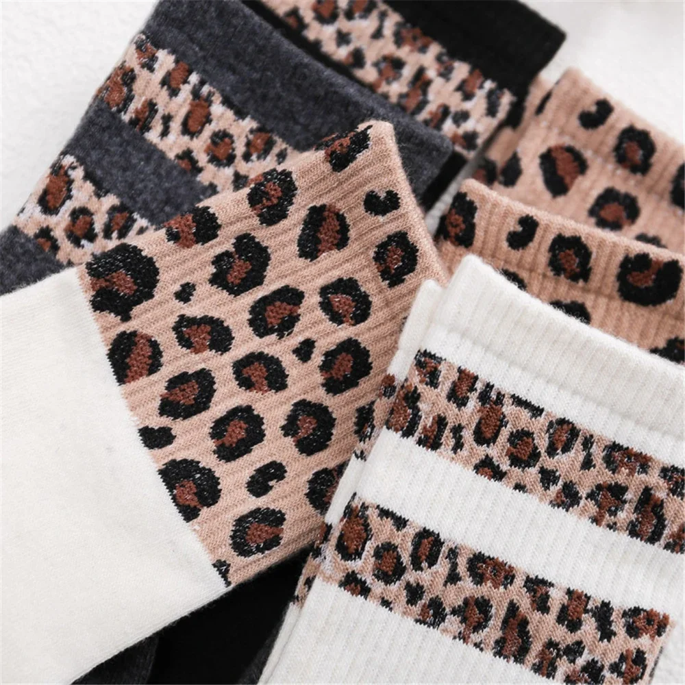 Spring Winter Women Retro Fashion Cotton High Street Popular Leopard Stripe Socks Harajuku Cool Hipster Cozy Chaussette