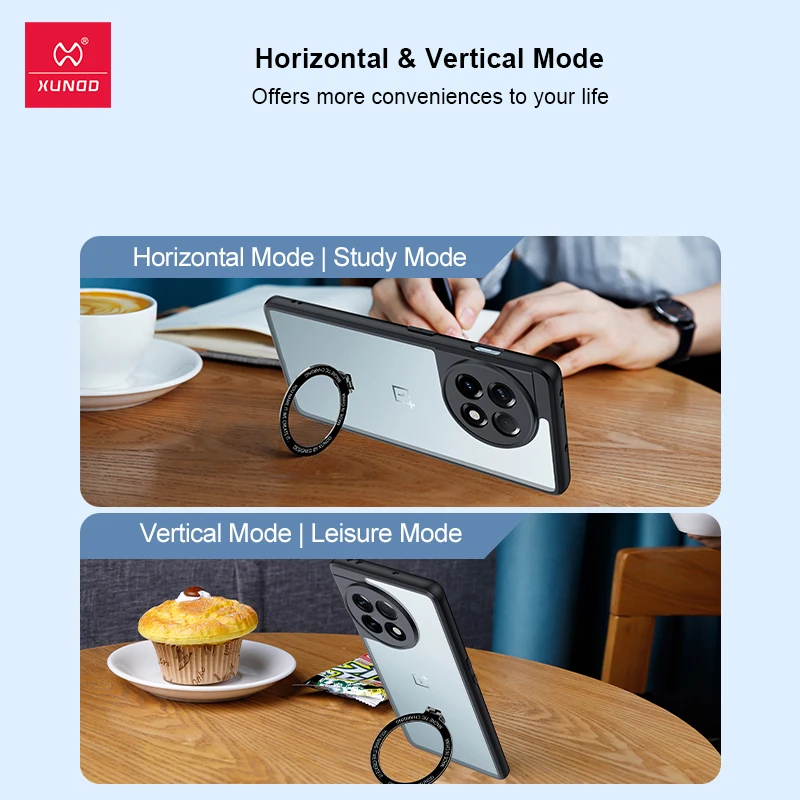 Xundd For OnePlus 12 11 ACE 2 Pro Case with Magnetic Holder Acrylic&TPU Back Ultra Transparent Camera Protection Cover For 1+ 12