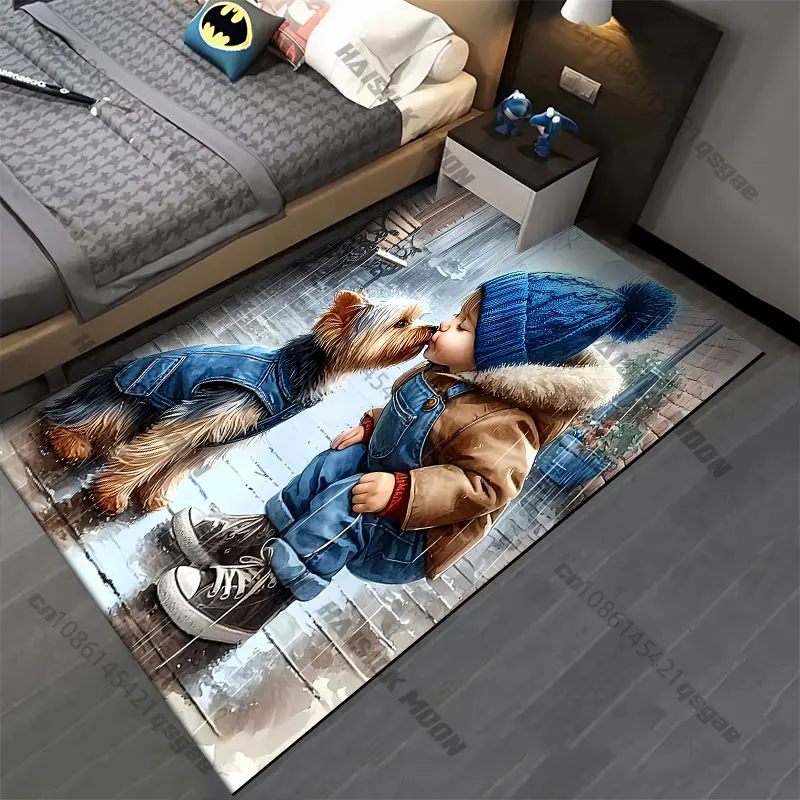 Child and dog bonding moment carpet Yoga living room room decor children's crawling mat doormat area rug games mat