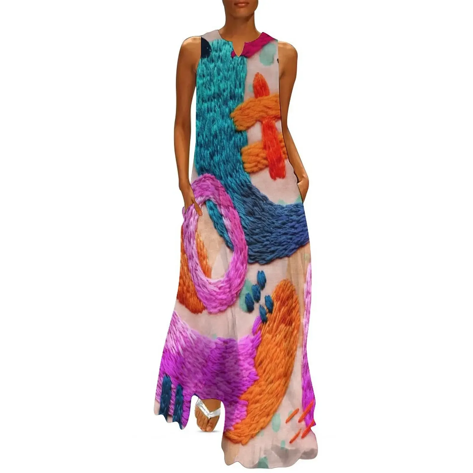 

abstract embroidery Long Dress summer dresses Female clothing african dresses for woman Dress