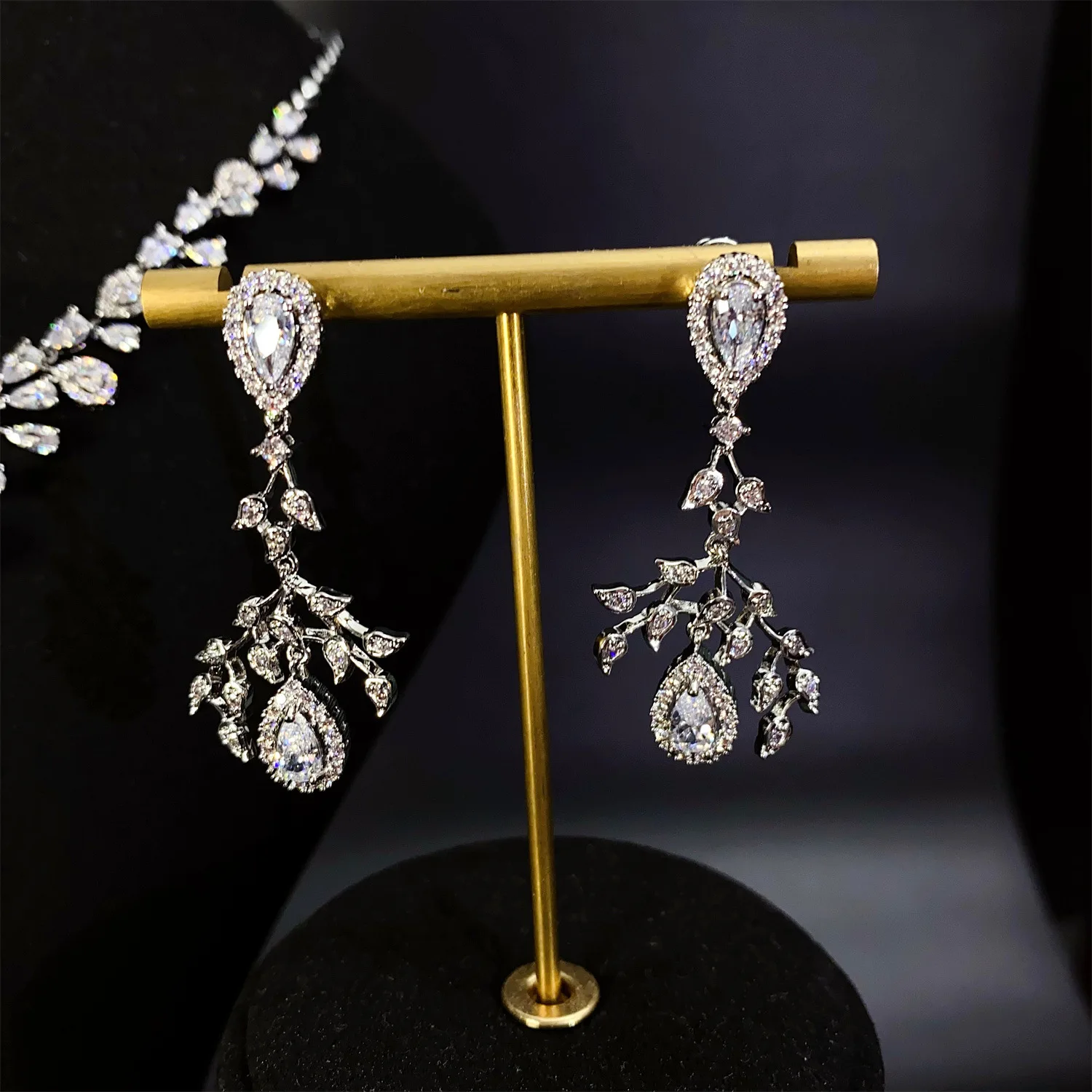 HIBRIDE New Stunning Charming Shiny Fringe Necklace Earrings Women Jewelry Set for Dubai Wedding Festival Travel Prom Gift S-889