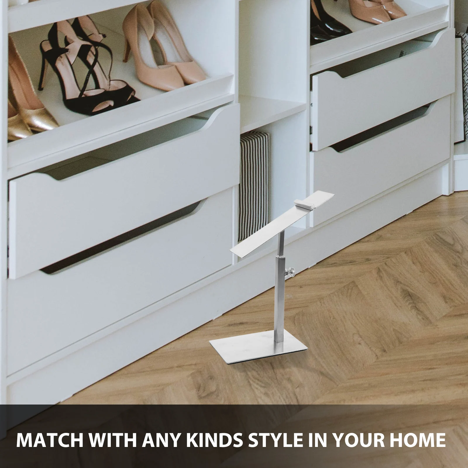 

Shoe Display Rack Stainless Steel 5 Slot Modern Foldable Metal Shoes Holder Adjustable Height Shoe Riser Sneaker Stand Retail