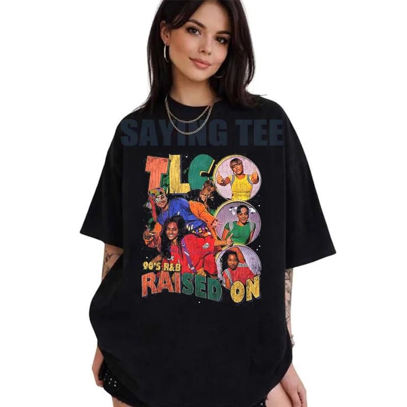 Damen Vintage TLC Musik Mode Kurzarm T-Shirt Y2k Persönlichkeit R&B Rock Musik Konzert Streetwear Kleidung Freizeitoutfit – Detail 5
