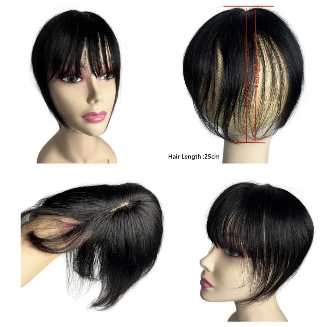 Atasan Rambut dengan Poni Klip Di Atas untuk Wanita dengan Rambut Menipis Renda Sejuk & Dasar PU Potongan Rambut Penutup Rambut Abu-abu