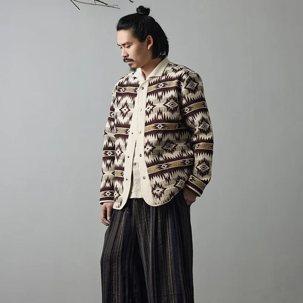 Autumn And Winter New Jacket American Retro Indian Pattern Flight Jacket Casual Versatile Loose Thick Washed