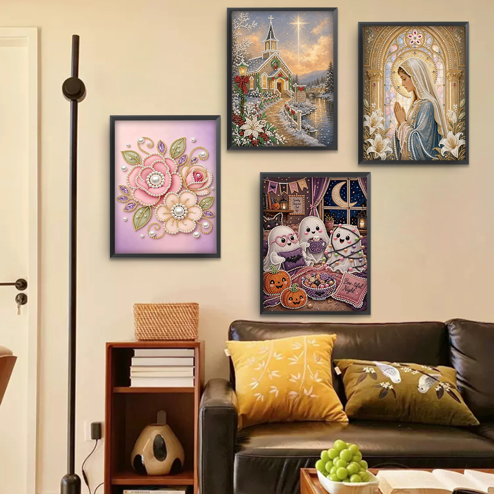 Wolf Pattern 3D Pearl Painting Kit DIY 30x40cm Frameless Canvas Resin Bead Art Self Adhesive Wall Decor