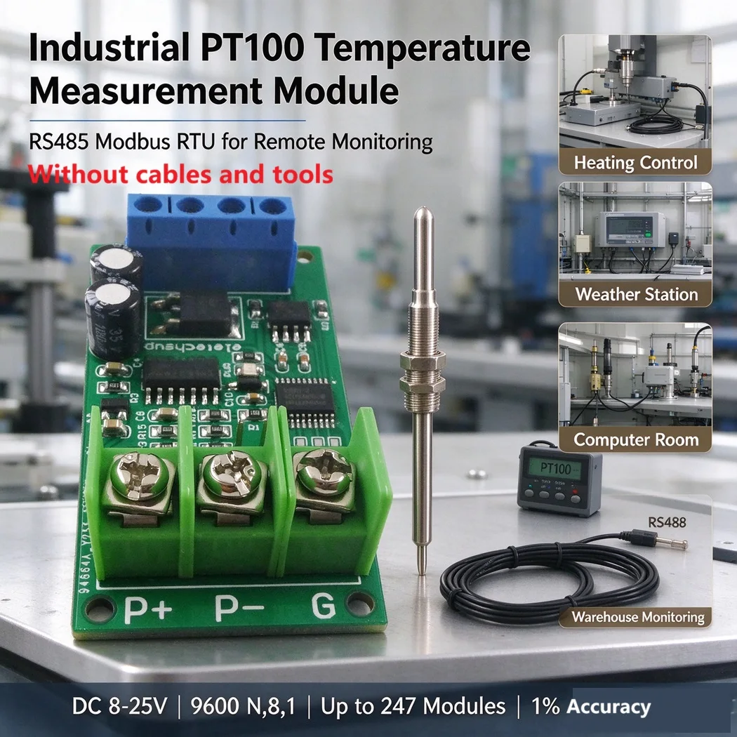PTA9B01 PT100 RS485 Temperature Acquisition Module MODBUS RTU DC8-25V Support 2/3 Wire PT100 Sensor for PLC Industrial Control