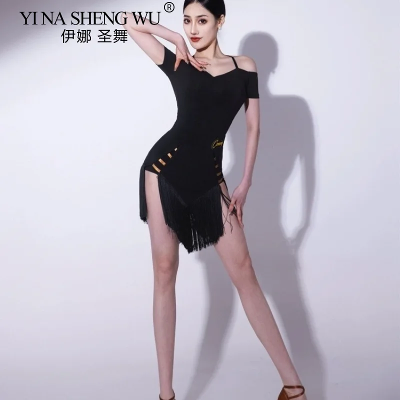 New 2026 Latin Dance Costume Tassel Jumpsuit Top Fringe Skirt Adult Women Latin Samba Rumba Cha Cha Practice Performance Dress