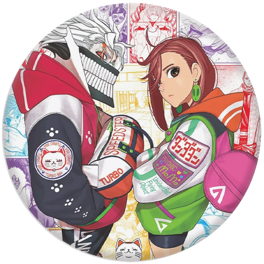 58 มม.อะนิเมะ DAN DA DAN Ayase Momo Takakura Ken Enjōji Jin Seiko คอสเพลย์เครื่องแต่งกาย Badge Pin SPTE Tinplate เข็มกลัด Prop Xmas ของขวัญ