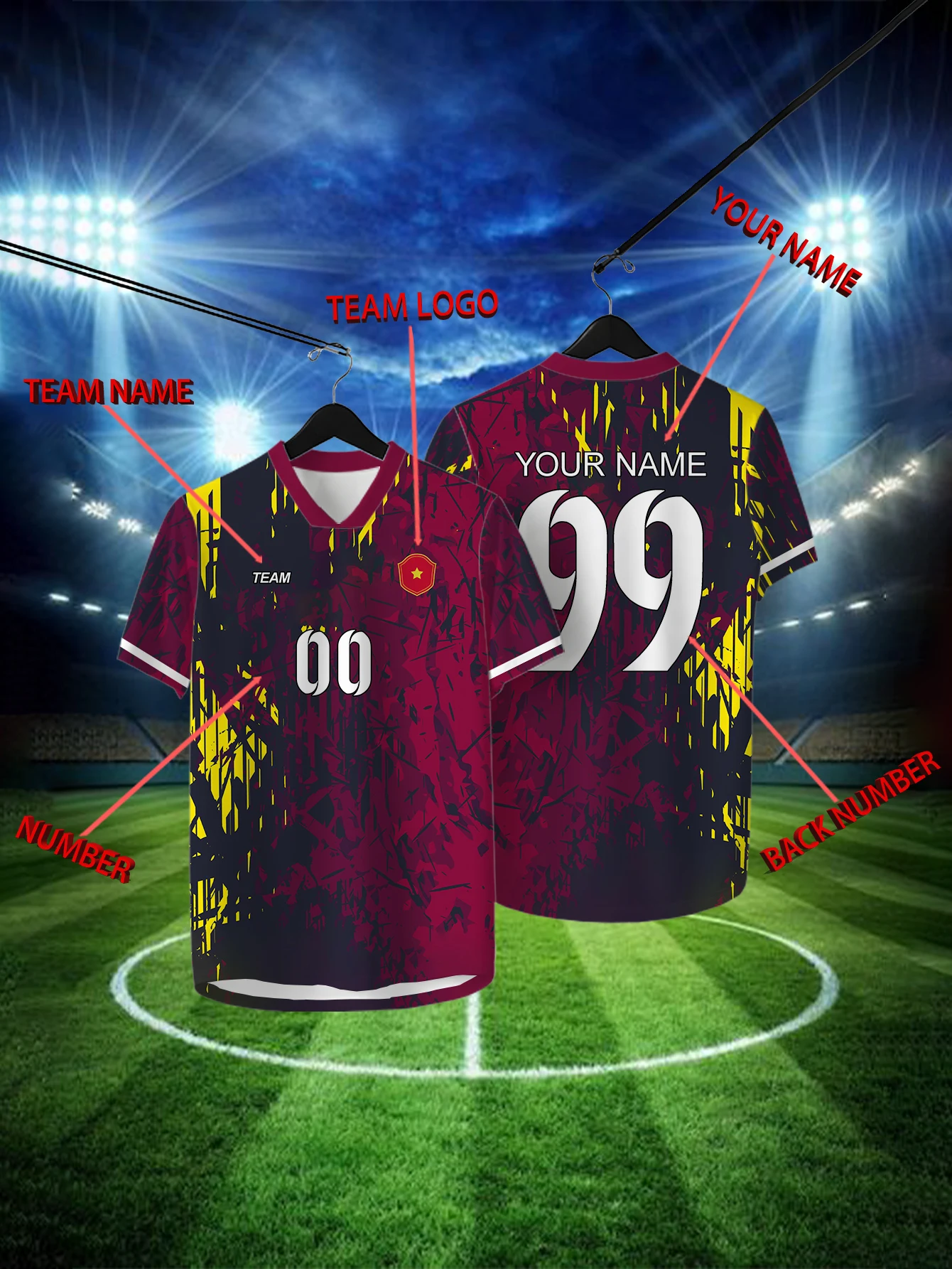 

Customized Geometric Gradient Short Sleeved Shirt with Team Name, Emblem, Name and Number, Outdoor Sports Short Sleeved T-shirt