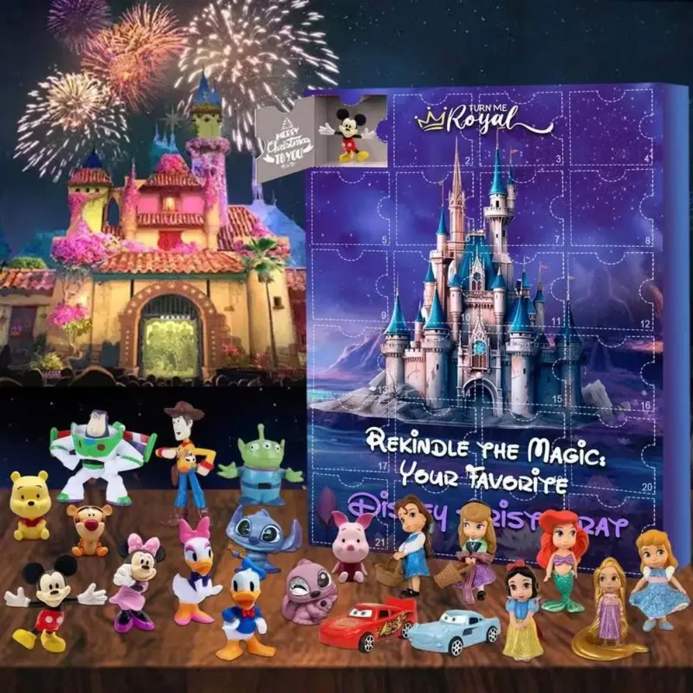 Caja ciega con calendario de Adviento navideño 2025, regalos para niños de dibujos animados de Mickey Minnie de Disney "Lilo y Stitch", 24 muñecas aleatorias