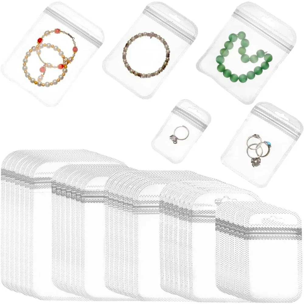 250 Pcs 5 Sizes Clear PVC Jewelry Bags, Small Plastic Zipper Lock Transparent Jewelry Storage Pouch Sealable Bags for Packaging