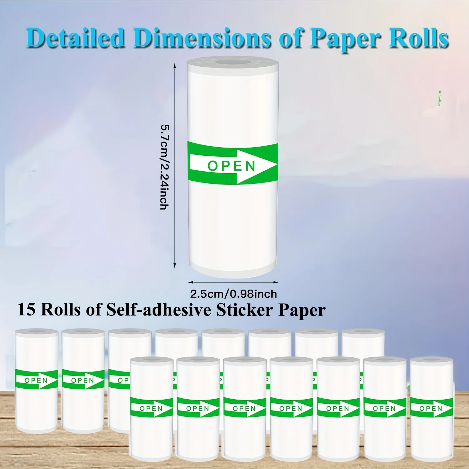 5/15 Rolls Thermal Sticker Paper Self-Adhesive Inkless Refills for Mini Printers To-Do Lists Journals Memo Labels, 57mm BPA-Free