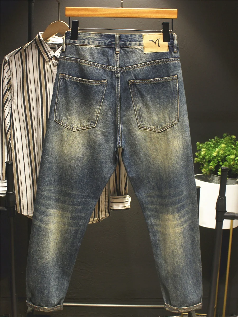 Jean rétro américain Patchwork pour hommes, ample, jambe droite, pantalon de mendiant Harlan, automne hiver, tendance, Denim