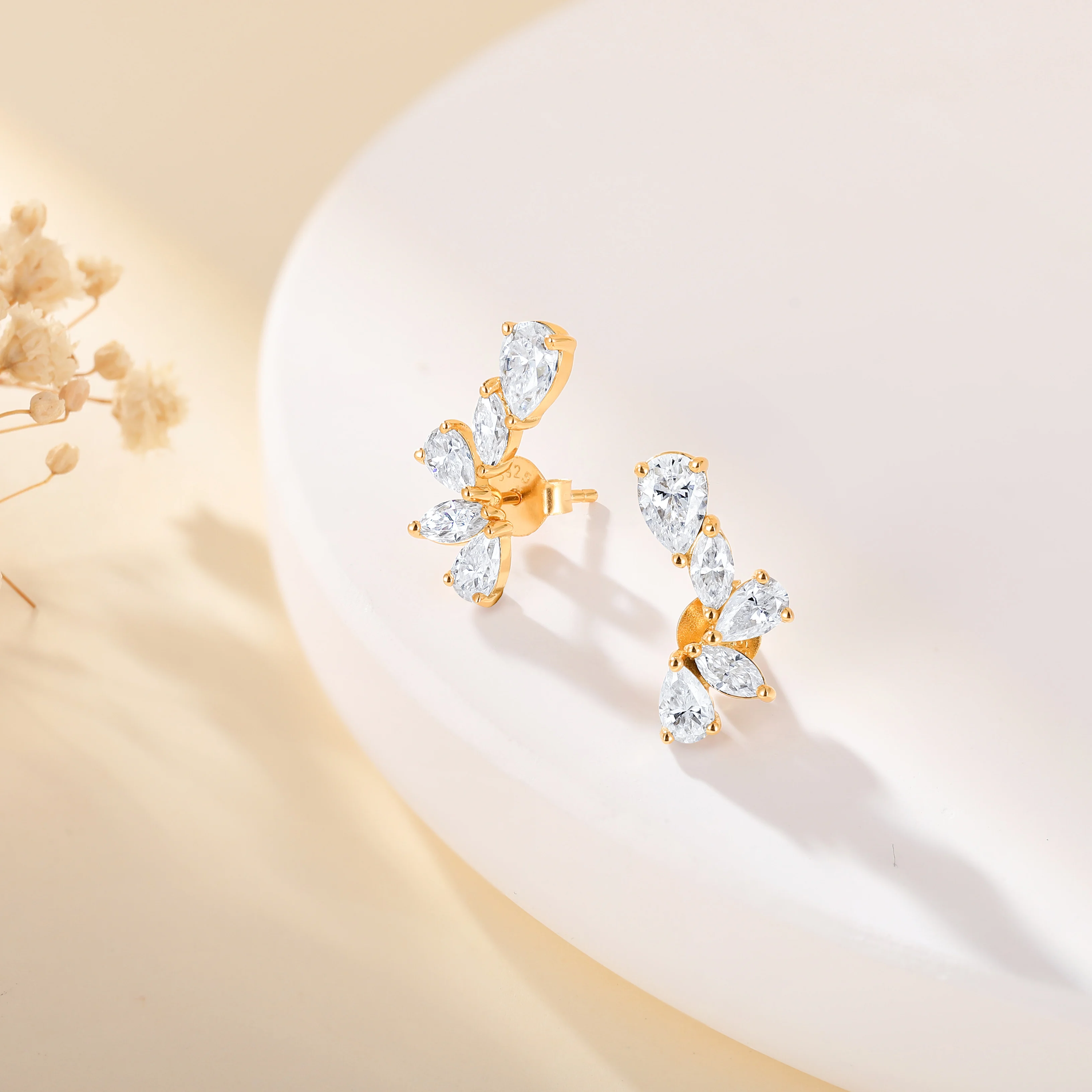 TYYL Moissanite Climber Earrings for Women 925 Silver Hypoallergenic Sparkling Diamond Stud Earrings Wedding Party Fine Jewelry
