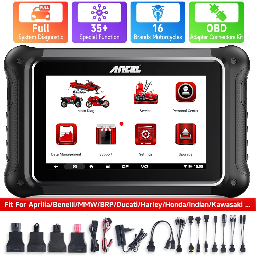 

ANCEL MT700 OBD2 Инструмент диагностики мотоциклов ECU Oil TPS Key 31+ Сброс Все системы ECU Кодирование OBD2 Сканер мотоциклов