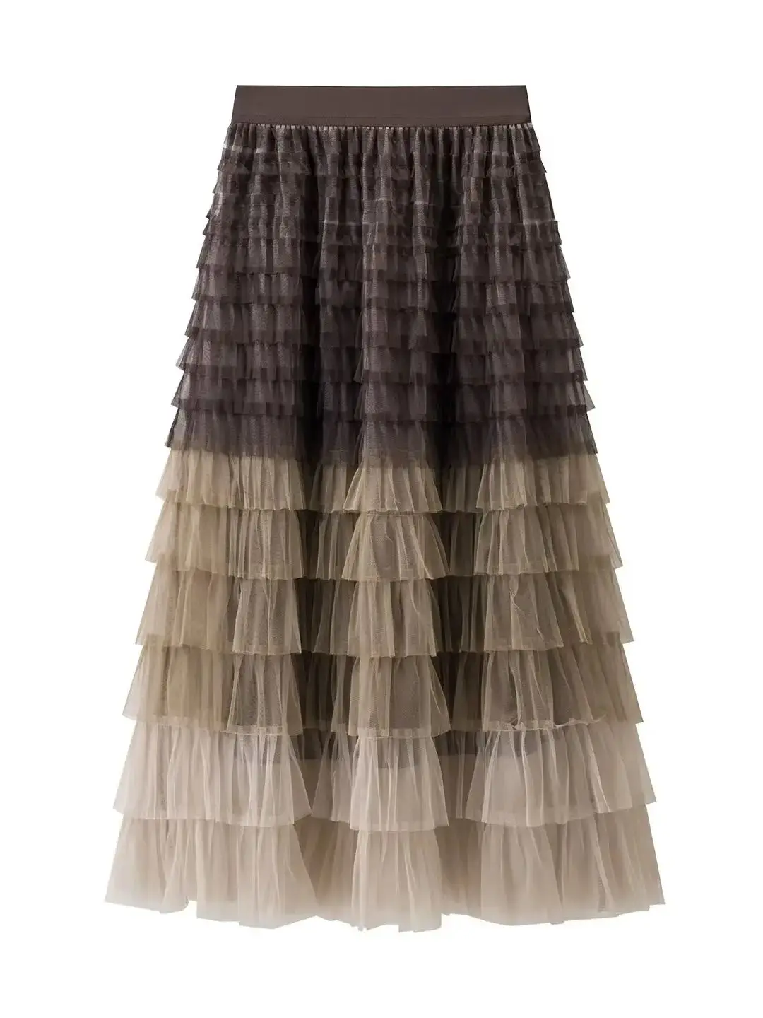 حار التباين اللون متعدد الطبقات كشكش شبكة تنورة المرأة بوهو عالية الخصر طويل ماكسي تول تنورة الربيع الصيف ملابس نسائية للحفلات #3