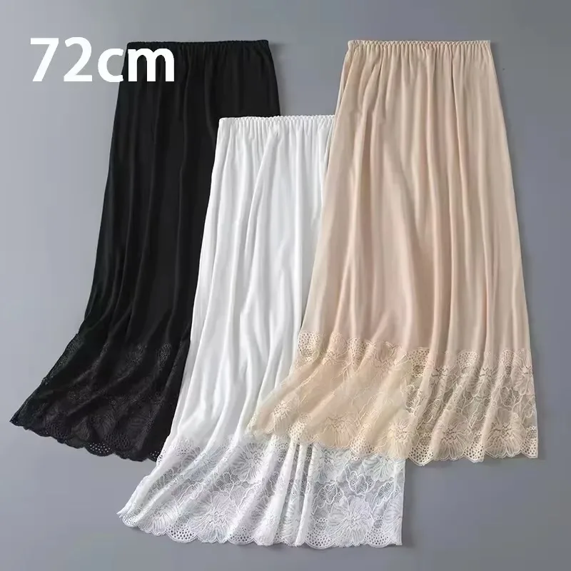 Half Slip Underskirt Petticoat Under Dress Skirt Women Lace Hem Anti See Through Long Short Elastic Waist Black White Innerwear