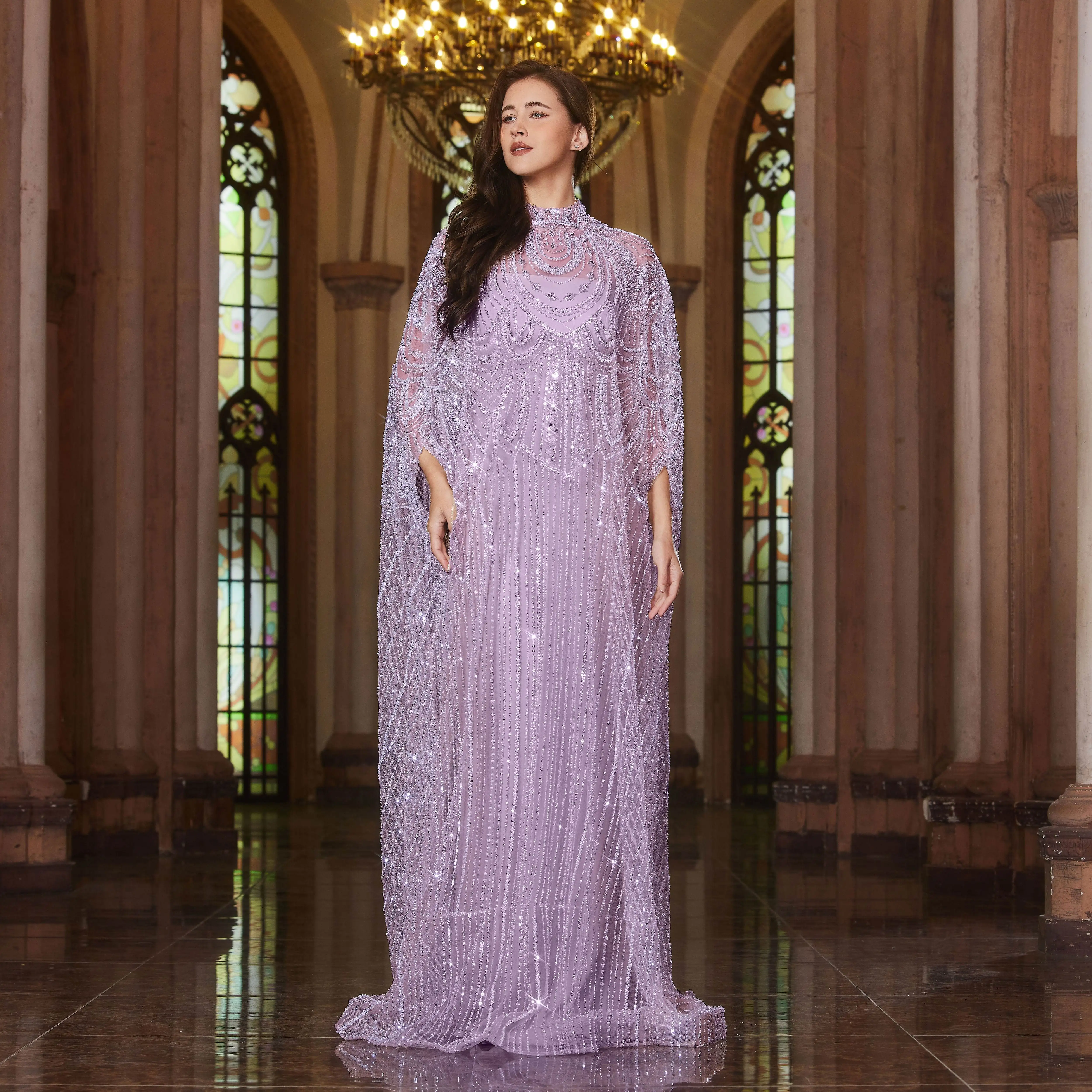 Alice CollectionPro Nude Luxurious Women's Evening Dresses  2025 with Cape Elegant Wedding Party Dress Customized image 5