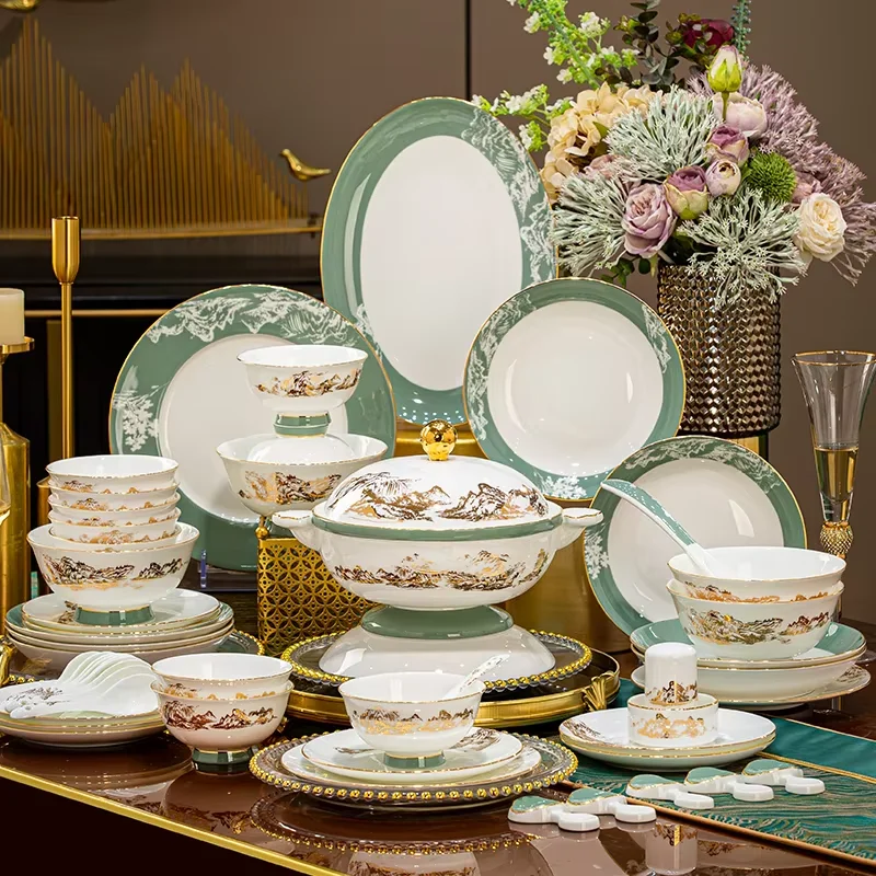 Tableware Set 2025 New High-Quality Modern Jingdezhen Bowl Plate Elegant Stylish Set Chinese Luxury Tableware Set For Home Use