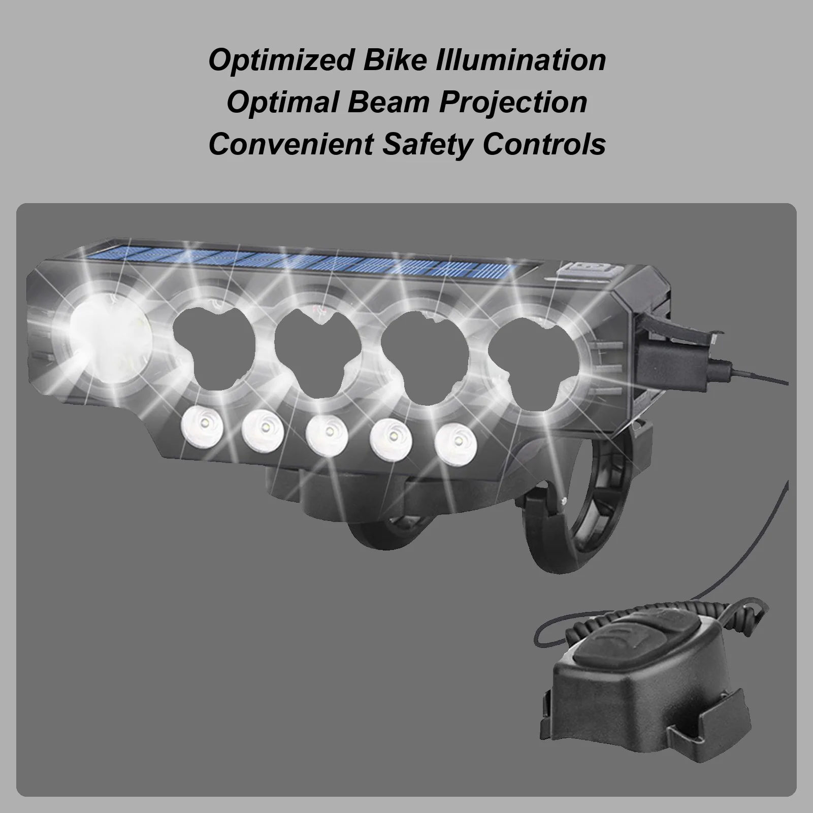 

Велосипедная фара, перезаряжаемая солнечная передняя фара, фара для горного велосипеда, USB перезаряжаемый фонарик с звуковым сигналом для дороги, электрический