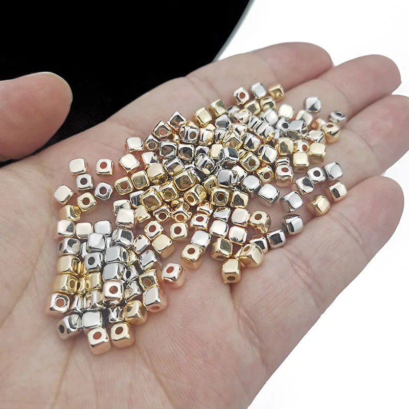 100/200/400 Stuks 3Mm Ccb Vierkant Verguld Verguld Losse Spacer Kralen Voor Sieraden Charme Maken Kettingen Armbanden Diy Accessoires