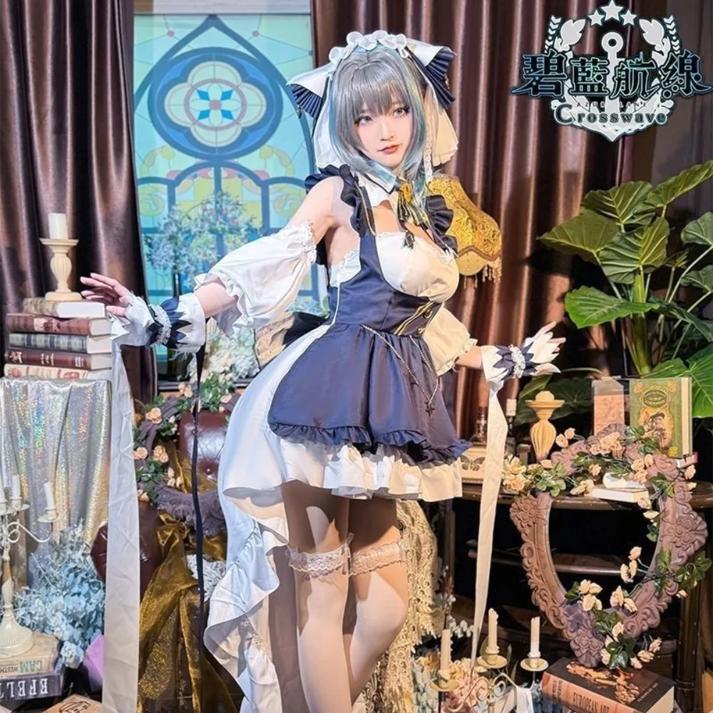 

Azur Lane Cheshire Heavy Cruiser Maid Cosplay Costume with Cat Ears Full Set Adult Women Cute Halloween Comic Con Outfit