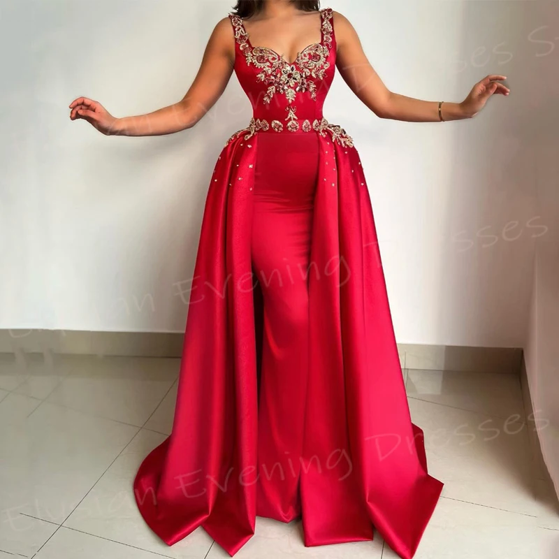 Vestidos De Noche clásicos De sirena para mujer, vestidos De graduación modernos sin mangas con apliques, hermoso escote Corazón, rojo Popular