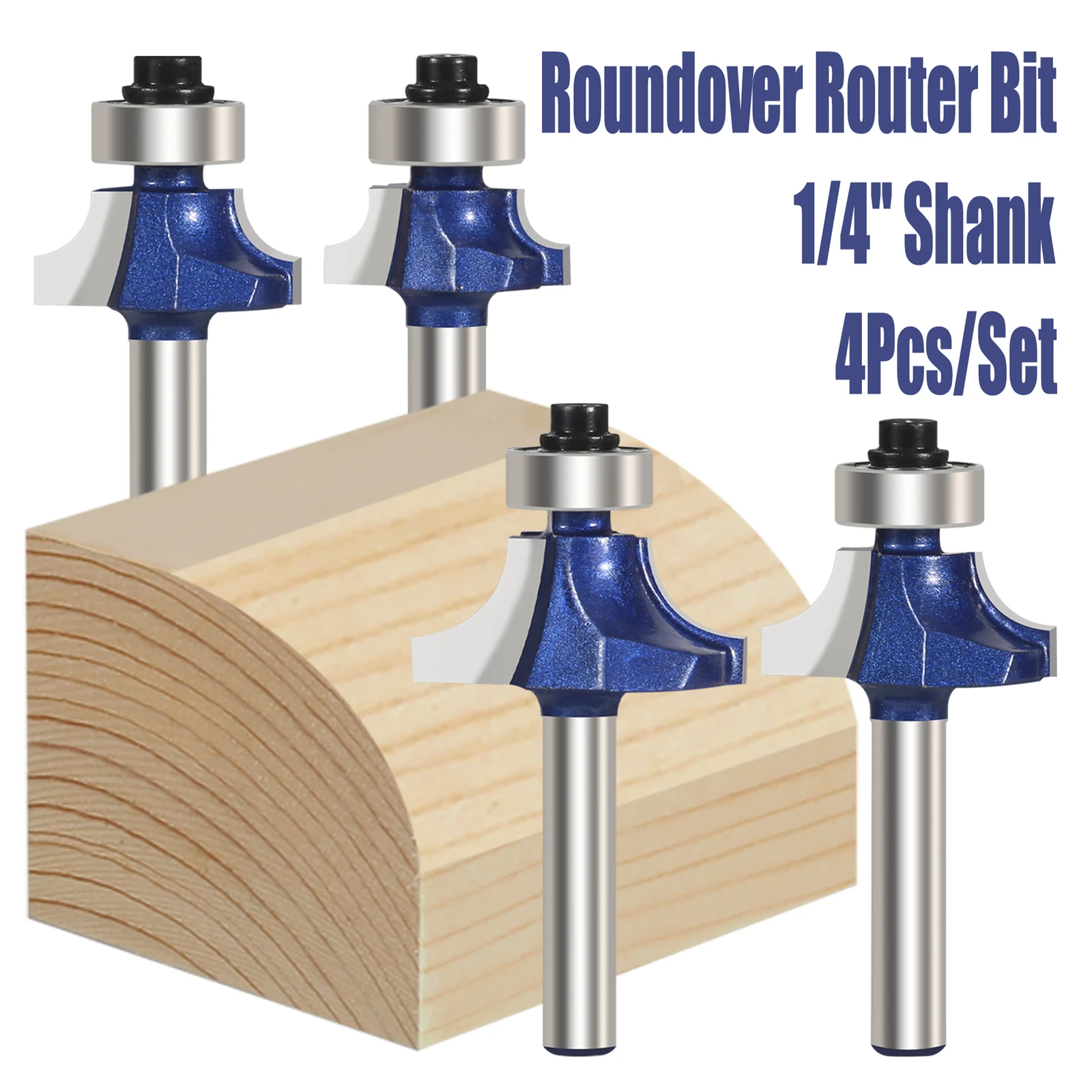 Vearter 4pcs 6.35mm 1/4” Shank Corner Round Professional level Over Router Bit Milling Cutter For Wood Woodworking Tool Tungsten