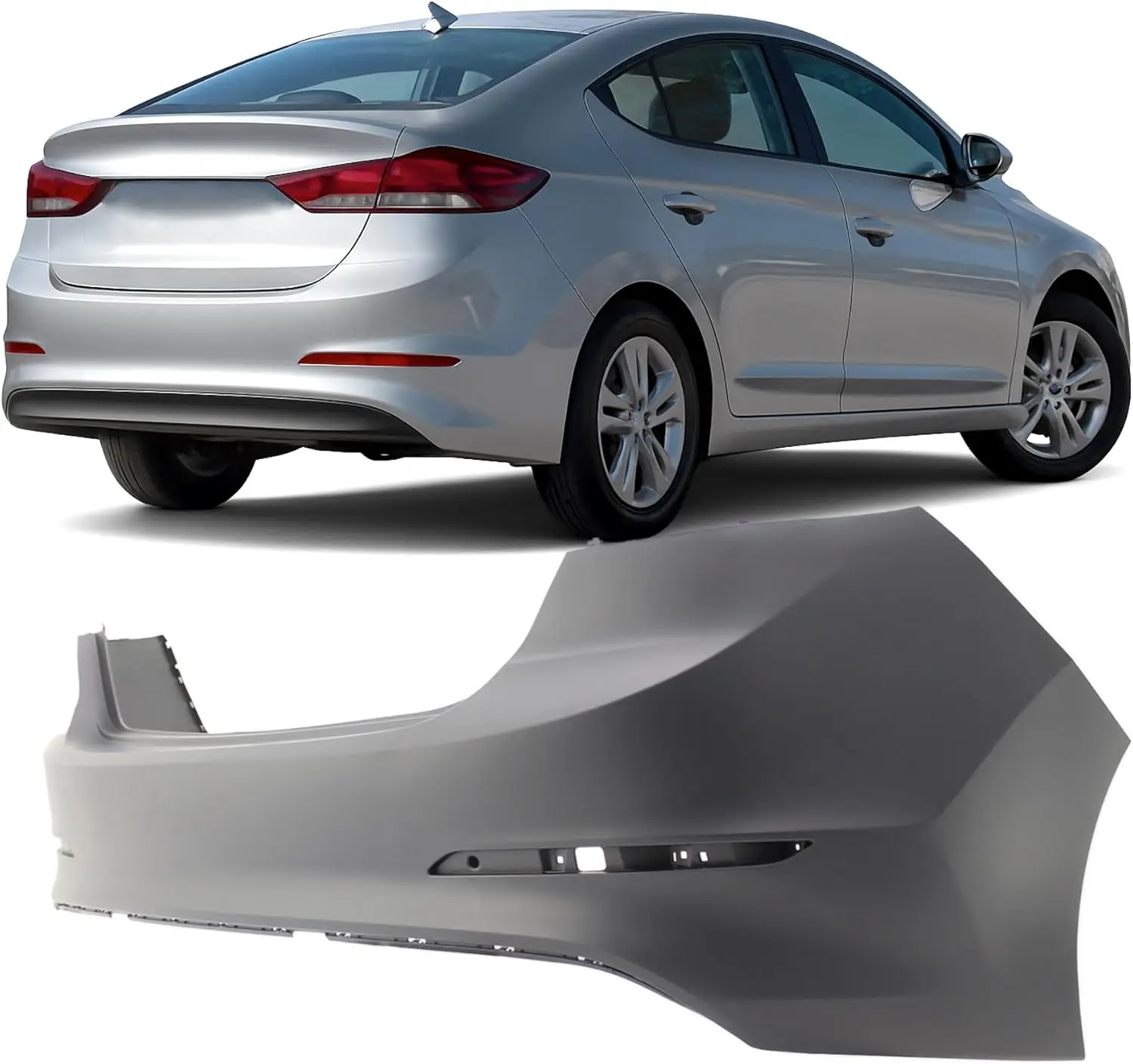 

For 2017 - 2018 Sedan Rear Bumper Cover, Primed Material, Gray Color, New Without Sensor Holes
