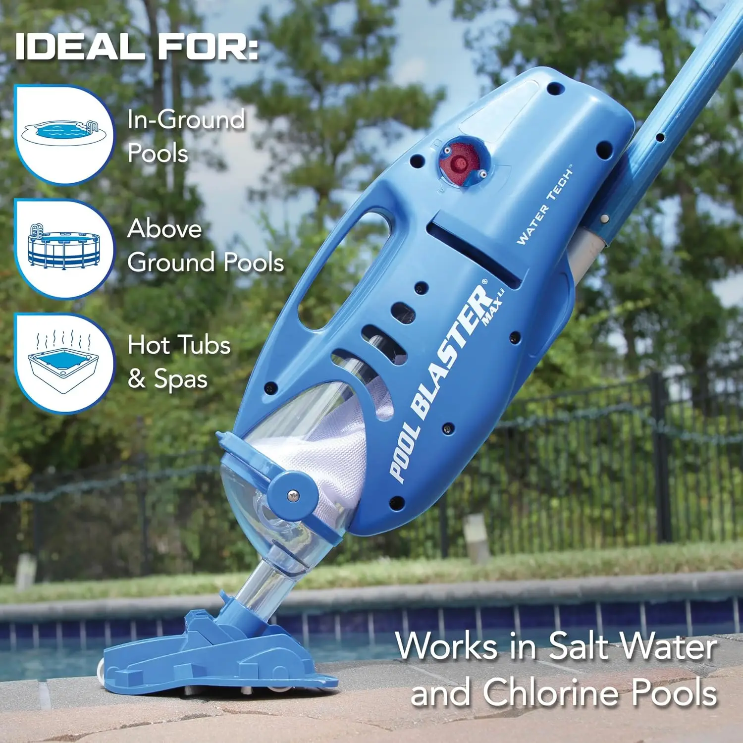 Cordless Pool Vacuum for Deep Cleaning & Strong Suction, Handheld Rechargeable Swimming Pool Cleaner