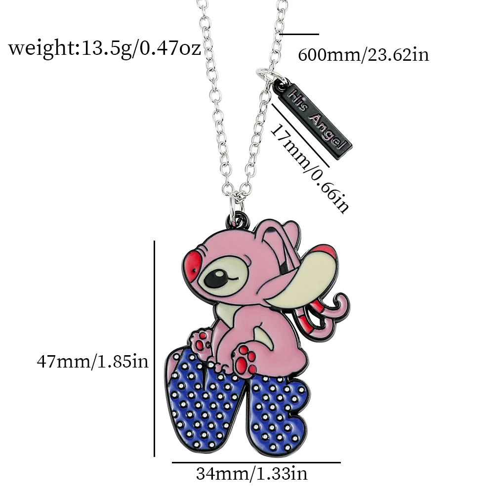 Disney Lilo & Stitch Necklace Stitch LO Angel VE Pendant Necklace  Collar for Couple Lovers Jewelry Accessories Gifts