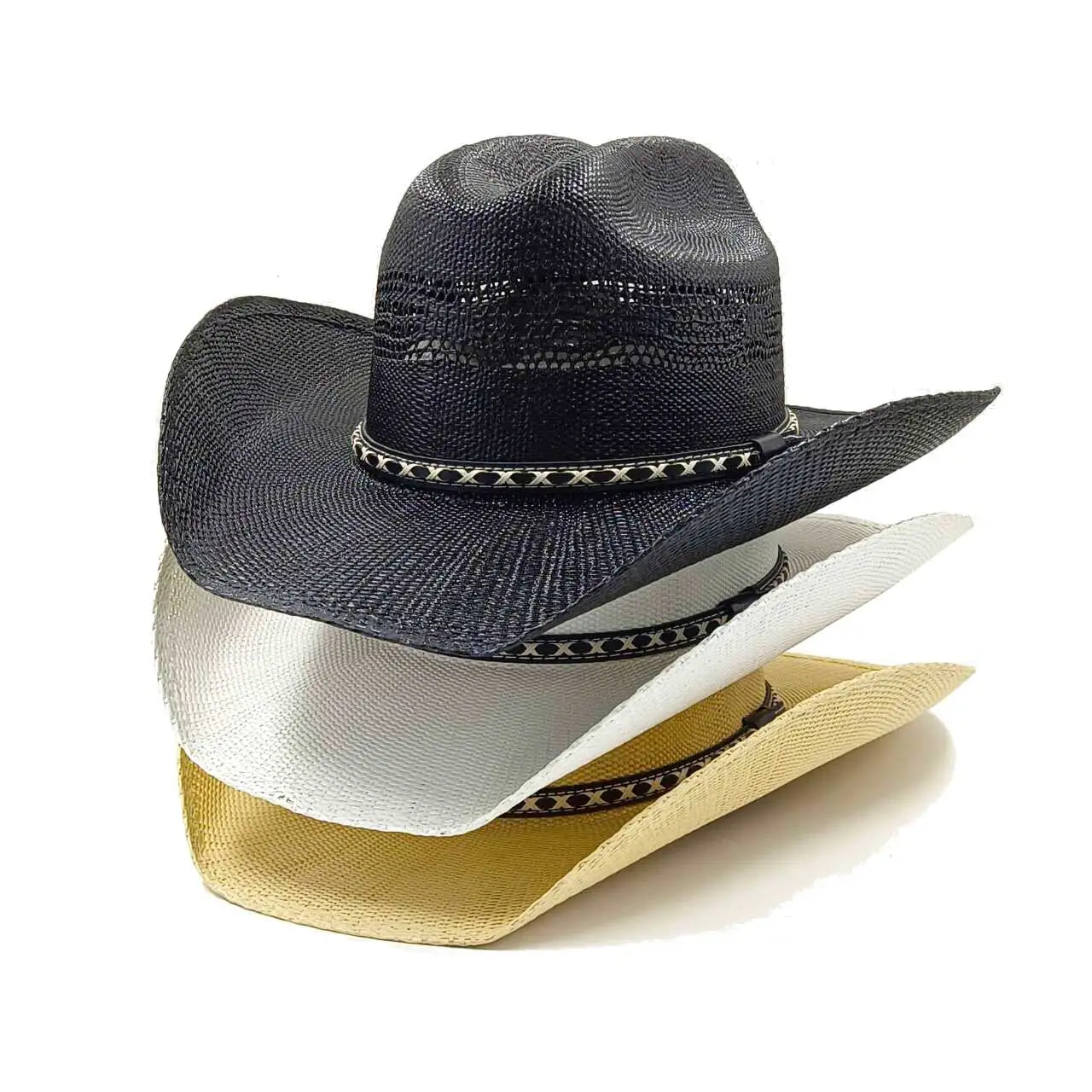 Western cowboy straw hat with large brim, hard straw hat, cowboy outdoor summer sun protection jazz hat sombrero vaquero hombre