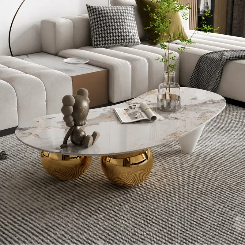 Modern Light Luxury Sintered Stone Coffee Table Curved Eggplant Shaped Living Room Furniture Household Center Table