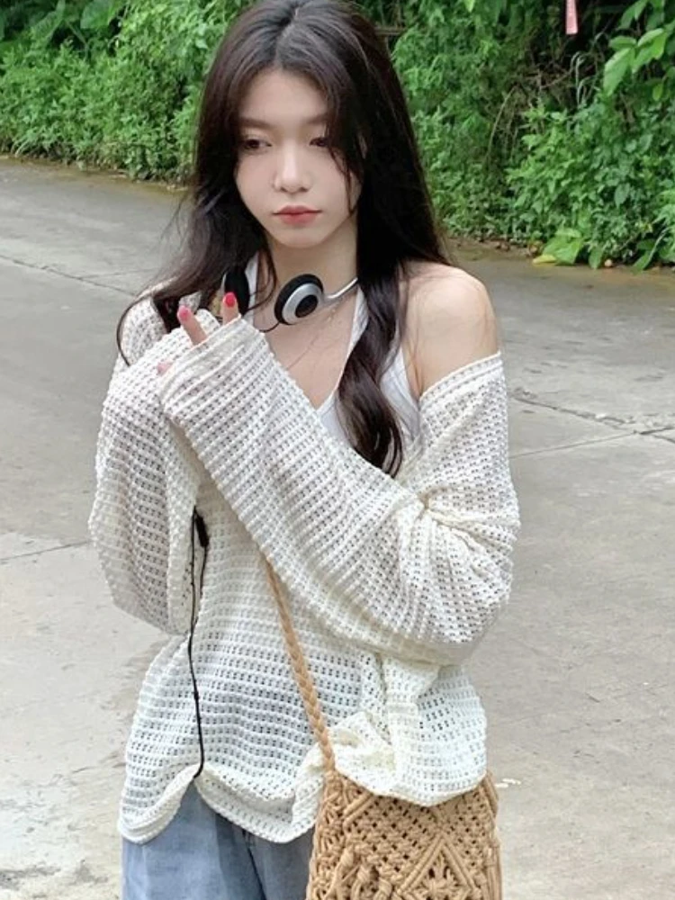 

Women Sets Hollow Out T-shirts Solid Halter Tanks All-match Summer Streetwear Fashion Loose Ulzzang Cozy Breathable Beautiful