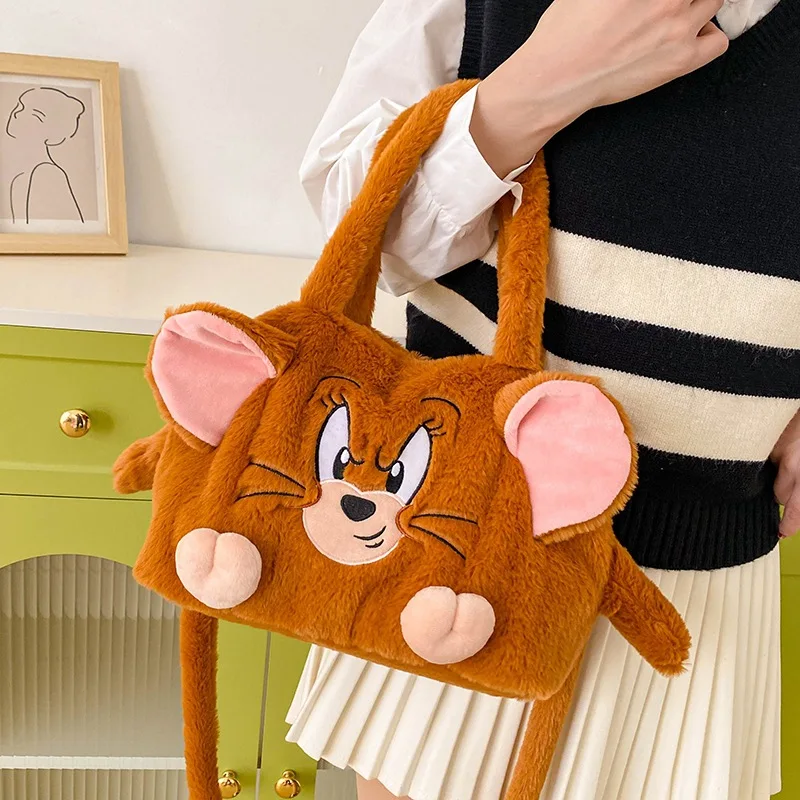 Tom and Jerry Cute Cartoon Plush Handbags Kawaii Fluffy Stuffed Toy Backpack Lovely Inclined Shoulder Bag Adorkable Periphery