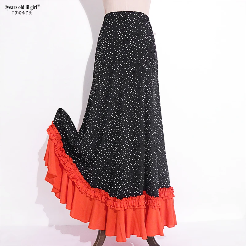 Spanish Dance Dress Flamenco Practice Skirt Multilayer Wear WomenFishtail  DTT39