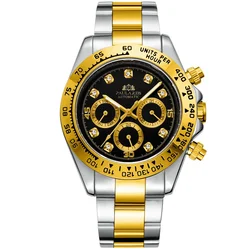 Relojes automáticos mecánicos de viento automático para hombres, Oro Negro, acero inoxidable, diamantes, piedra, moda, deportes, lujo