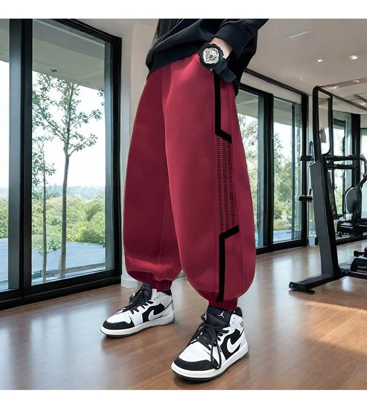 Hochwertige Jungen-Sporthosen, koreanische Kinderhosen mit Seitenstreifen, grau-schwarze lässige Baumwoll-Teenager-Jogginghosen, Kinderkleidung 5-14 Jahre – Detail 9