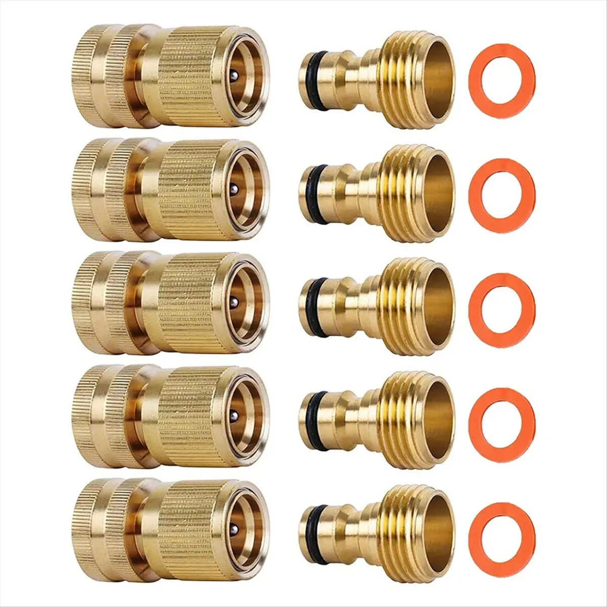 A24I 5-Piece Set of Garden Hose Brass Quick Connectors GHT Threaded Connection Accessories Water Pipe Leak-Free Connectors