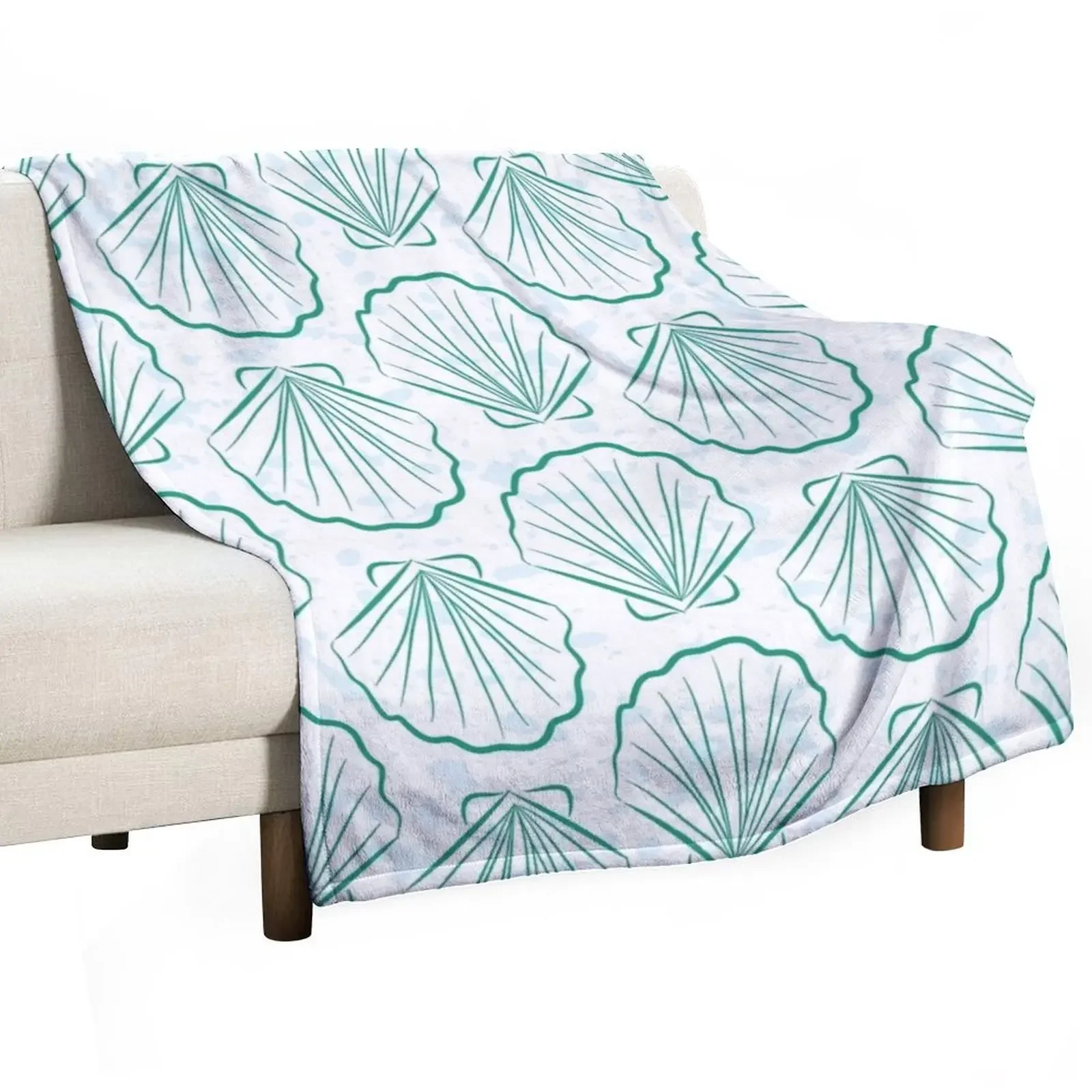 

Scallop sea shells illustration. Aqua blue and white. Summer ocean beach print. Throw Blanket Designers Weighted manga Blankets