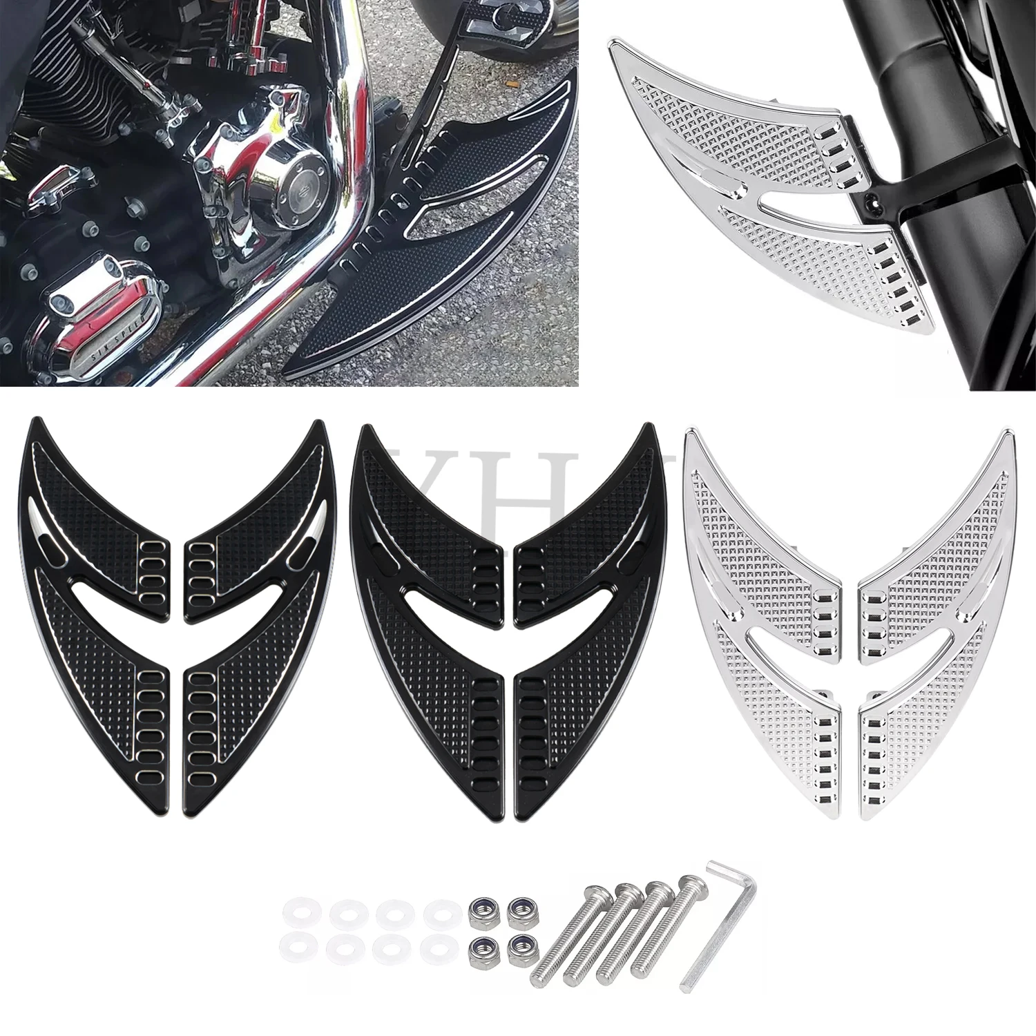 

For Harley Motorcycle Touring Electra Street Glide FLHX FLHT Classic FLHTC 1993-Up CNC Cut Rear Passenger Floorboards Footboards