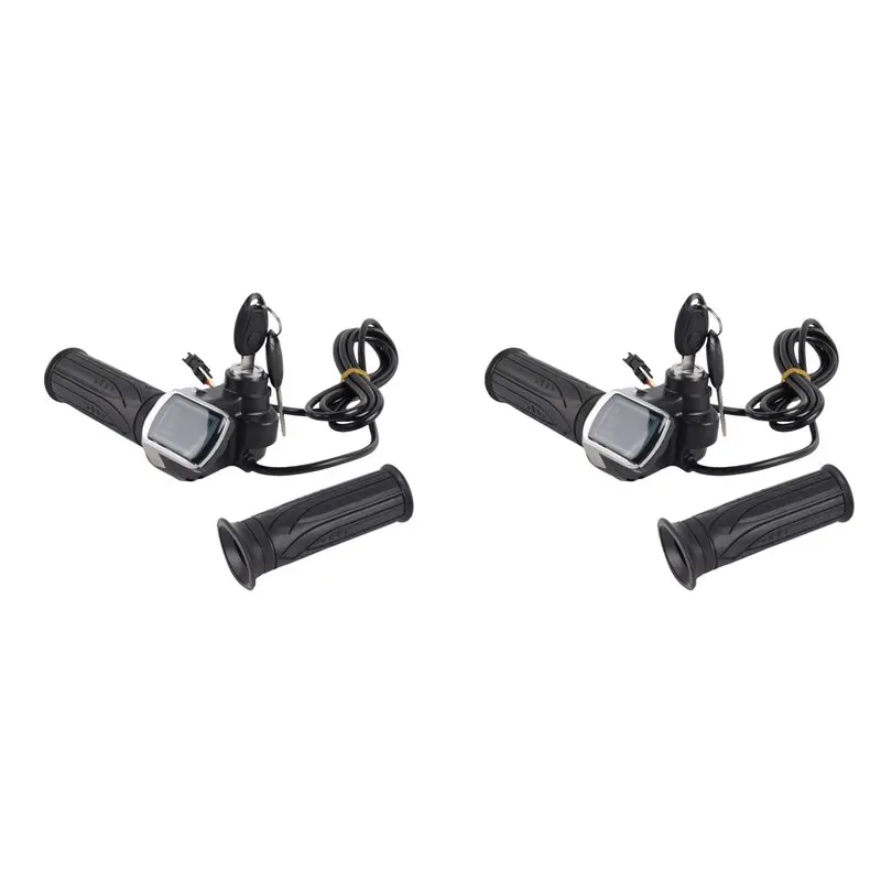 2X 48V Throttle Handlebar Grip Power Speed Rotary With Key With LCD Battery Display For Electric Scooter Bike Parts