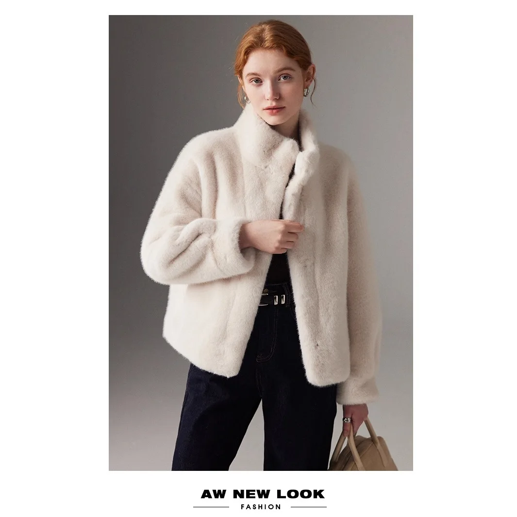 2025 الشتاء النساء ايكو الفراء أبلى الوقوف طوق زر بلون سيدة فرو منك سترة مريحة مريحة الإناث معطف فرو المنك #1