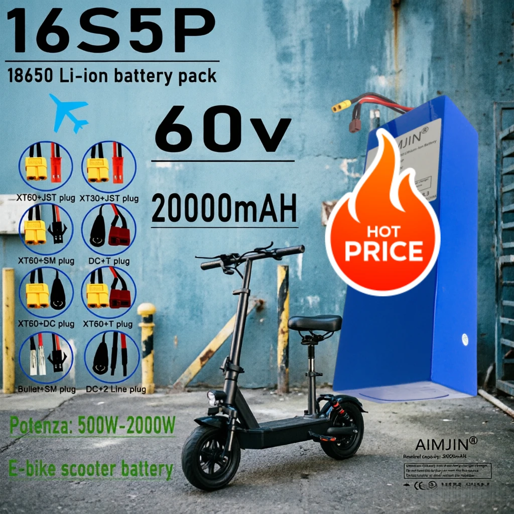 

16S5P 60V NEW With built-in BMS 20Ah 2000W high-power Li-ion battery pack for Motorcycle, scooter, Bicycle MotorReplace battery
